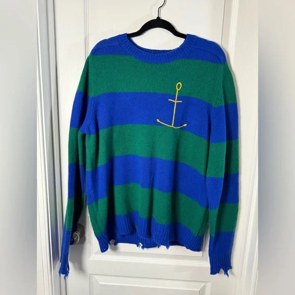 NEW Sandrine Rose Cashmere Sweater - Green and Blue Stripe Sz L - Picture 4 of 9